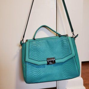 BCBG Max Azria Green Turquoise Croco Print Leather Satchel Bag